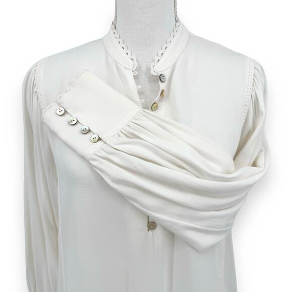 Soft Surroundings Womens Prairie Shell Button Popover Blouse XS Ivory - Picture 2 of 12